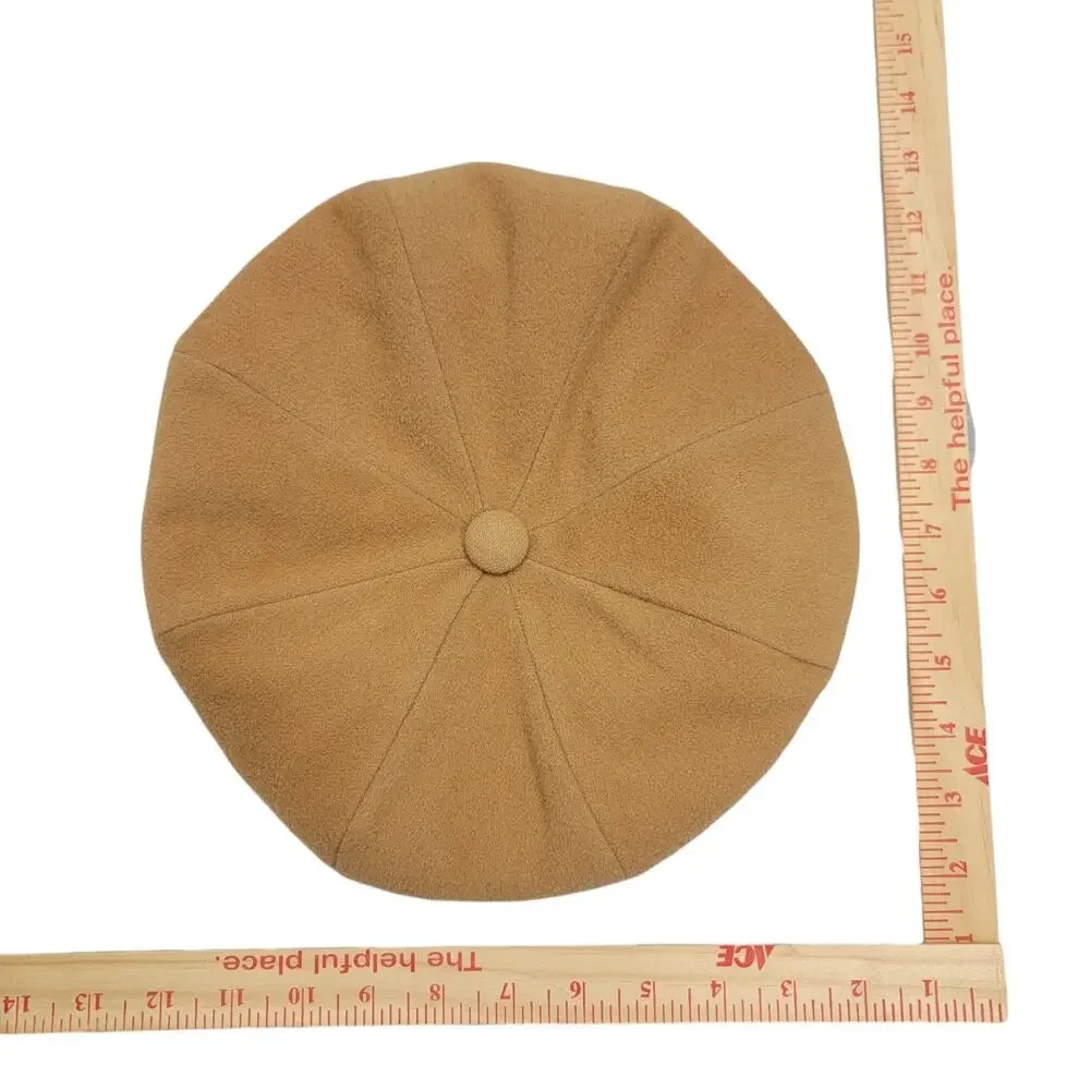 DKNY Donna Karan Womens Camel Tan Wool Blend Newsboy Baker Boy Cap Hat Y2K